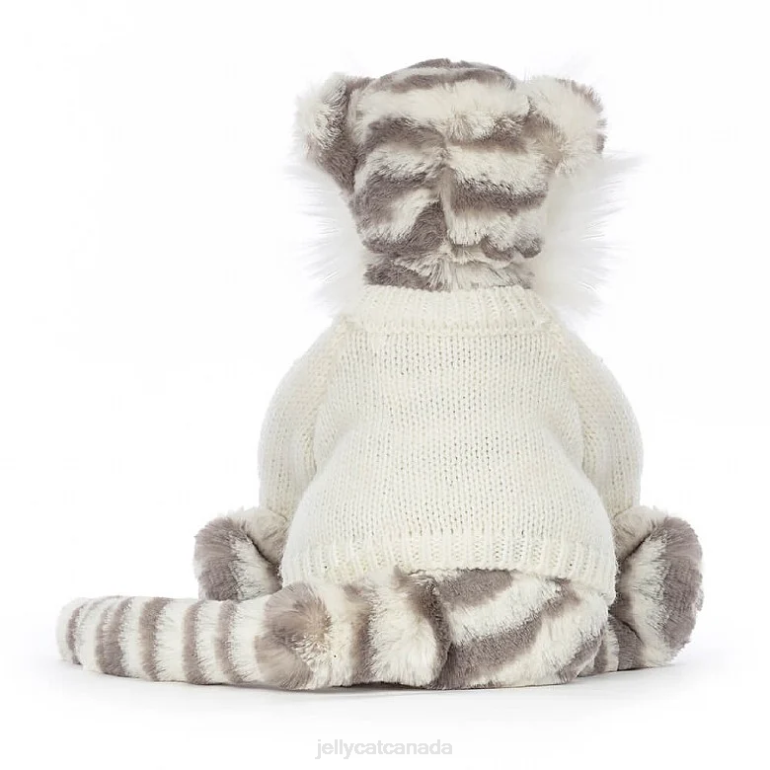 Jellycat Bashful Snow Tiger with Personalised Cream Jumper Grey and White BV0TH578 Toy