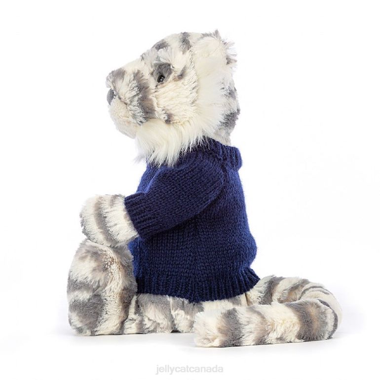 Jellycat Bashful Snow Tiger with Personalised Navy Jumper Grey and White BV0TH579 Toy