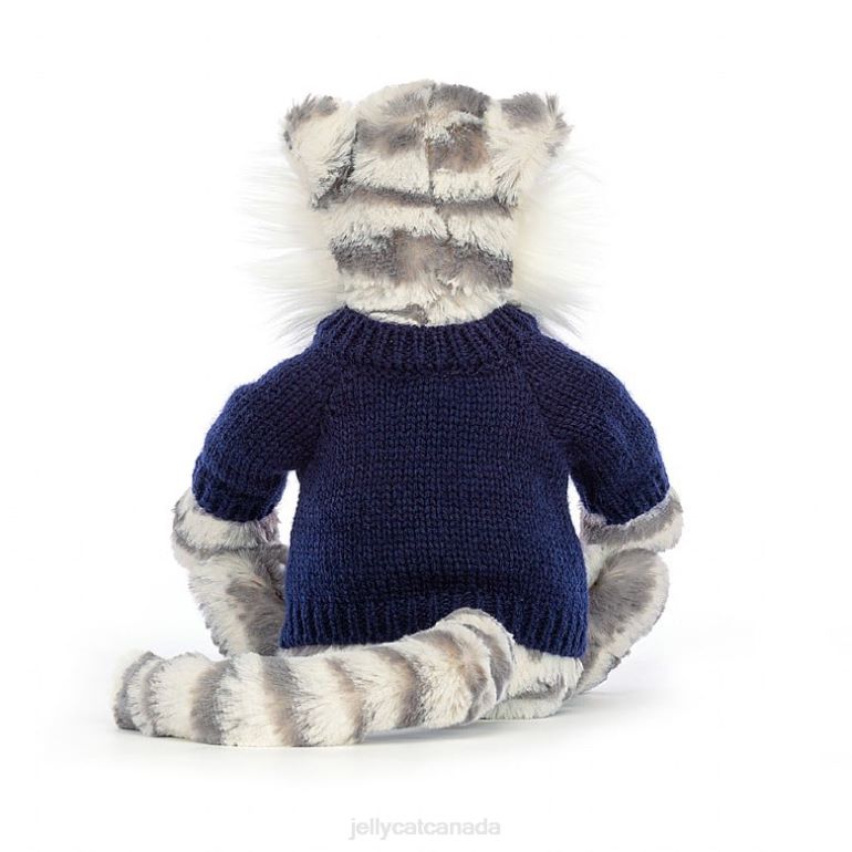 Jellycat Bashful Snow Tiger with Personalised Navy Jumper Grey and White BV0TH579 Toy