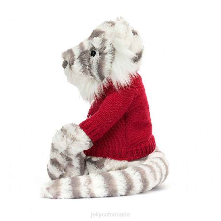 Jellycat Bashful Snow Tiger with Personalised Red Jumper Grey and White BV0TH581 Toy