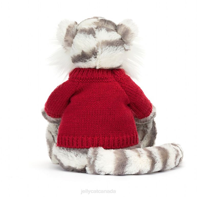 Jellycat Bashful Snow Tiger with Personalised Red Jumper Grey and White BV0TH581 Toy