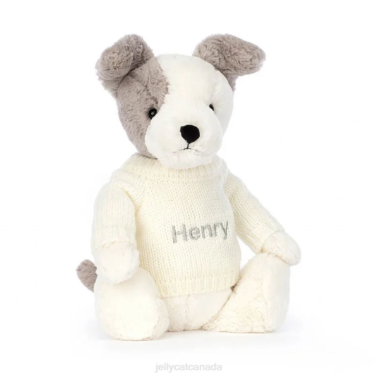 Jellycat Bashful Terrier with Personalised Cream Jumper Grey and White BV0TH521 Toy