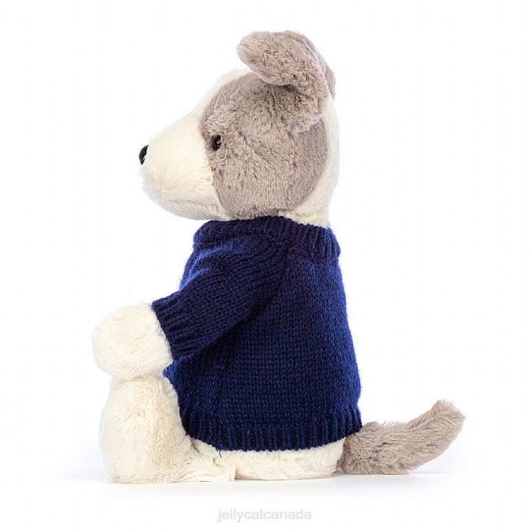 Jellycat Bashful Terrier with Personalised Navy Jumper Grey and White BV0TH516 Toy