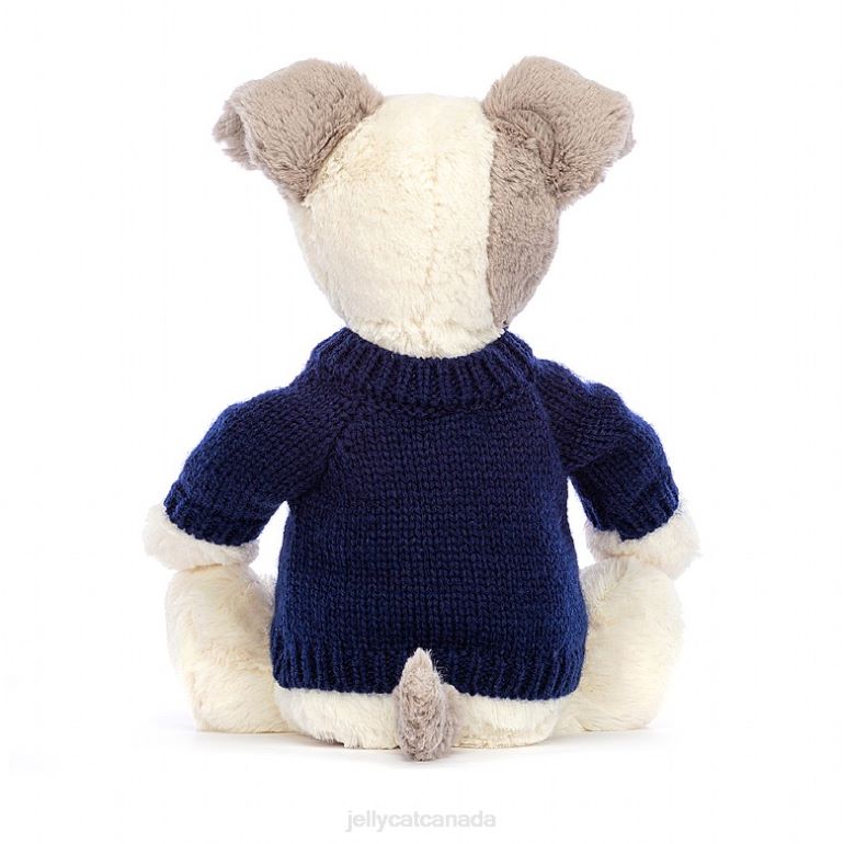 Jellycat Bashful Terrier with Personalised Navy Jumper Grey and White BV0TH516 Toy