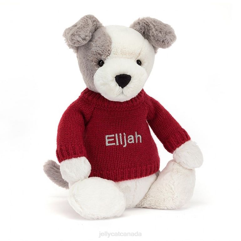 Jellycat Bashful Terrier with Personalised Red Jumper Grey and White BV0TH515 Toy