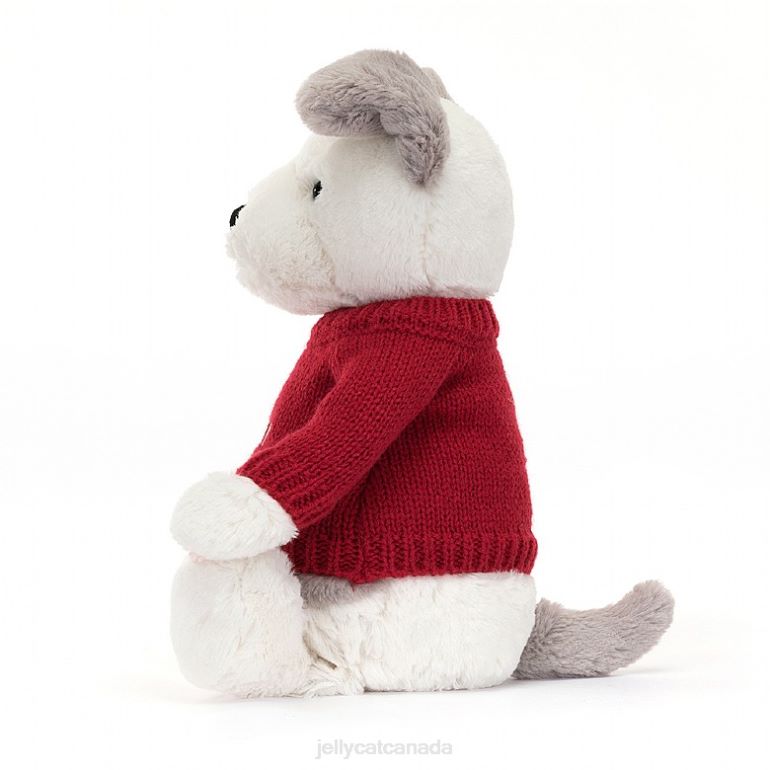 Jellycat Bashful Terrier with Personalised Red Jumper Grey and White BV0TH515 Toy
