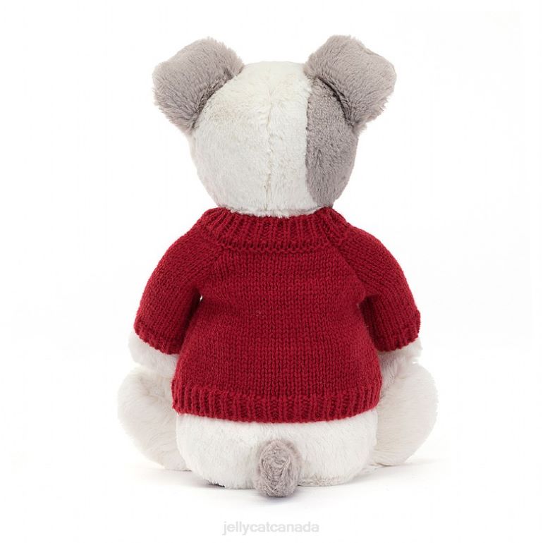 Jellycat Bashful Terrier with Personalised Red Jumper Grey and White BV0TH515 Toy