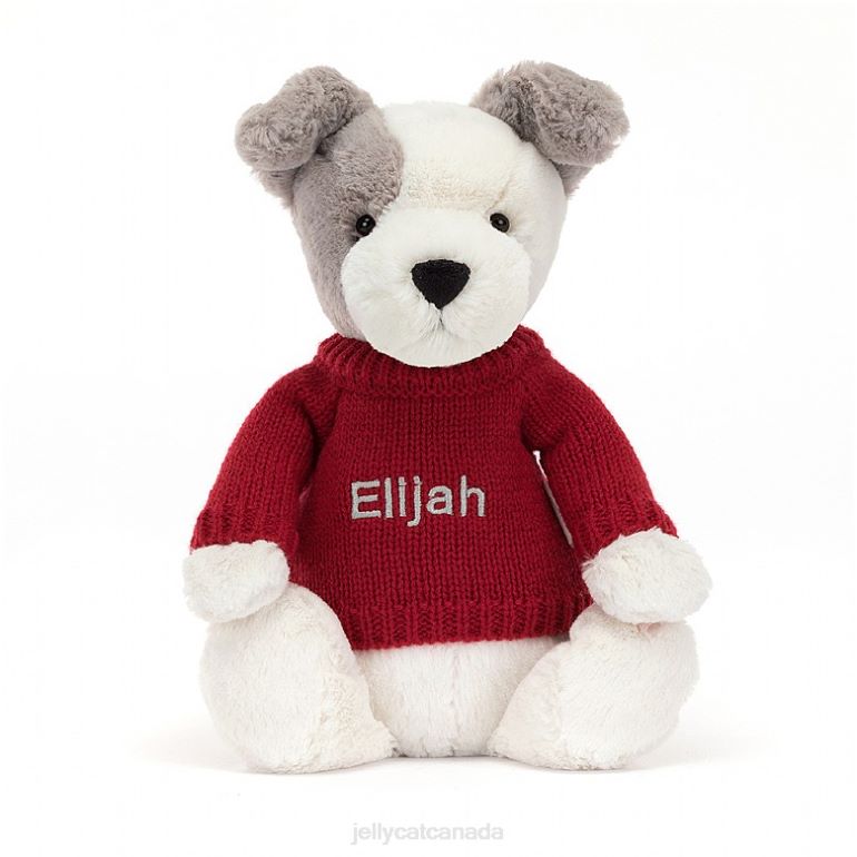Jellycat Bashful Terrier with Personalised Red Jumper Grey and White BV0TH515 Toy