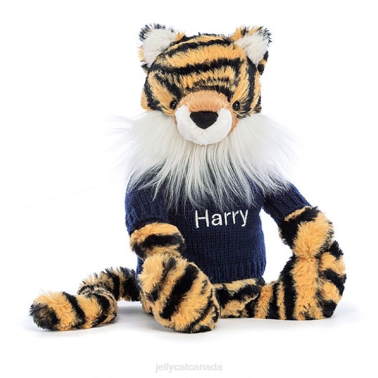 Jellycat Bashful Tiger with Personalised Navy Jumper Multi-colour BV0TH269 Toy