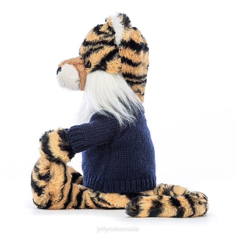 Jellycat Bashful Tiger with Personalised Navy Jumper Multi-colour BV0TH269 Toy