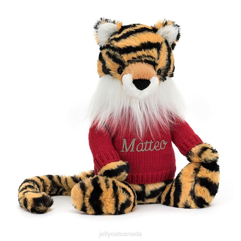 Jellycat Bashful Tiger with Personalised Red Jumper Multi-colour BV0TH313 Toy