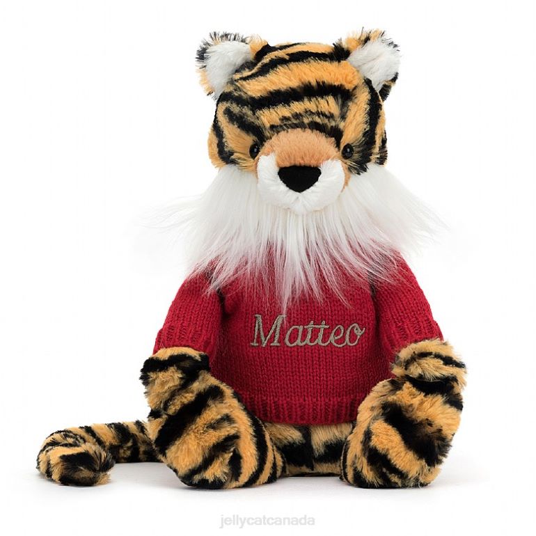 Jellycat Bashful Tiger with Personalised Red Jumper Multi-colour BV0TH313 Toy