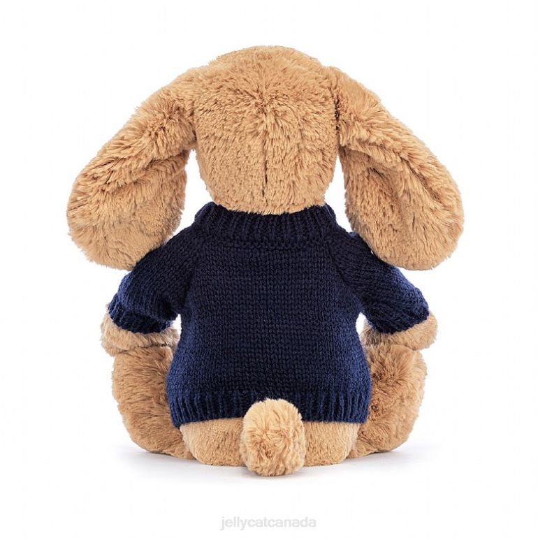 Jellycat Bashful Toffee Puppy with Personalised Navy Jumper Beige BV0TH139 Toy