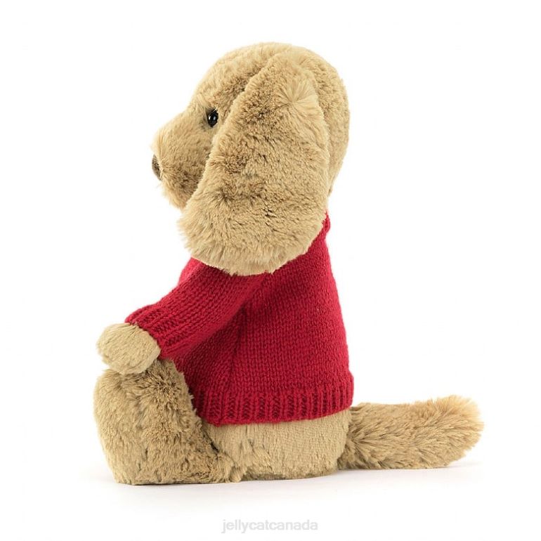 Jellycat Bashful Toffee Puppy with Personalised Red Jumper Beige BV0TH158 Toy