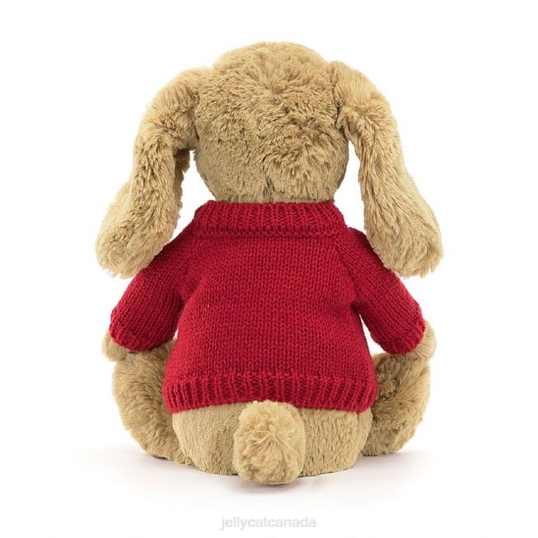 Jellycat Bashful Toffee Puppy with Personalised Red Jumper Beige BV0TH158 Toy