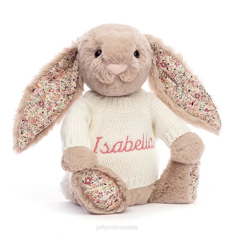 Jellycat Blossom Bea Bunny with Personalised Cream Jumper Beige BV0TH160 Toy