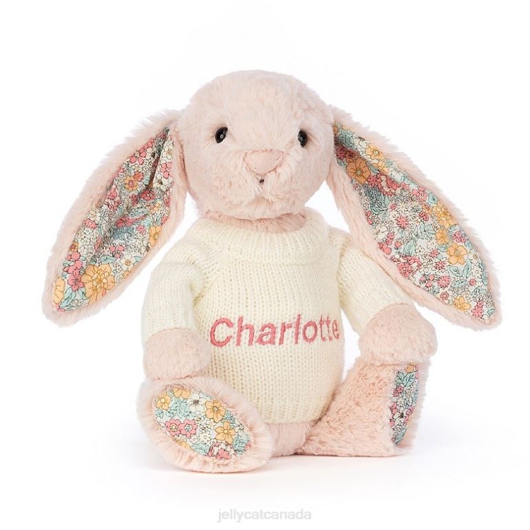 Jellycat Blossom Blush Bunny with Personalised Cream Jumper Peach BV0TH221 Toy