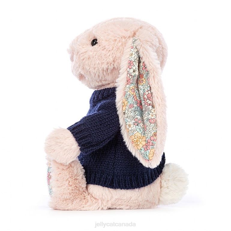 Jellycat Blossom Blush Bunny with Personalised Navy Jumper Peach BV0TH484 Toy