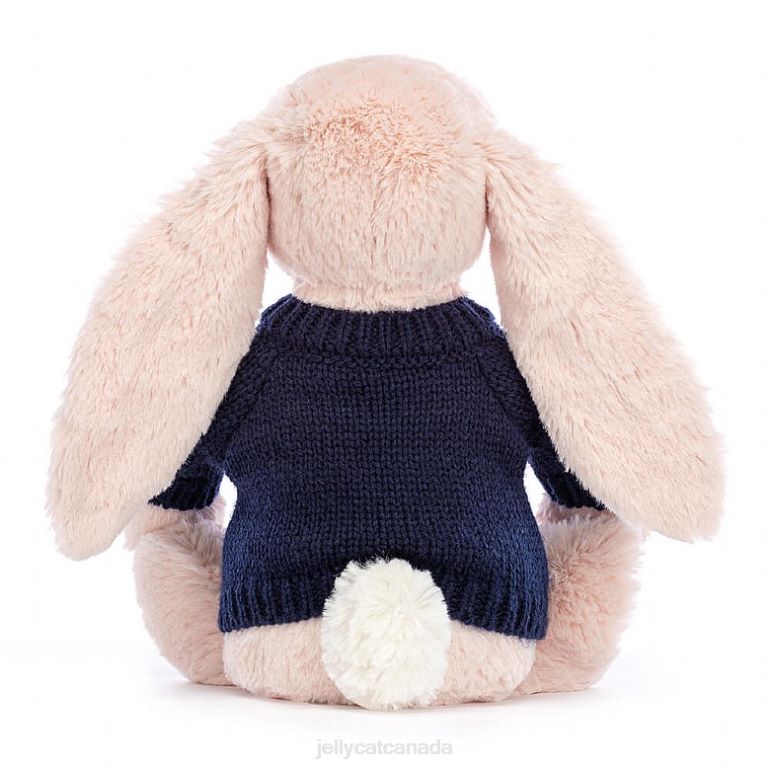 Jellycat Blossom Blush Bunny with Personalised Navy Jumper Peach BV0TH484 Toy