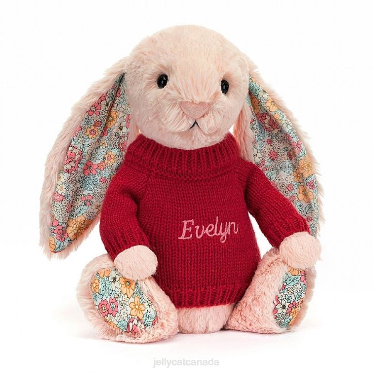 Jellycat Blossom Blush Bunny with Personalised Red Jumper Peach BV0TH425 Toy