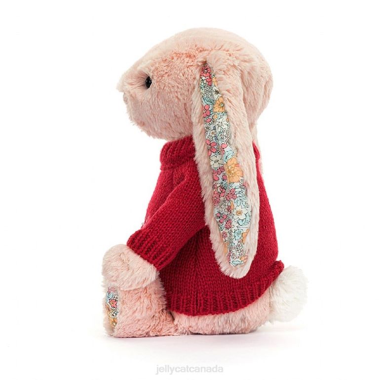 Jellycat Blossom Blush Bunny with Personalised Red Jumper Peach BV0TH425 Toy