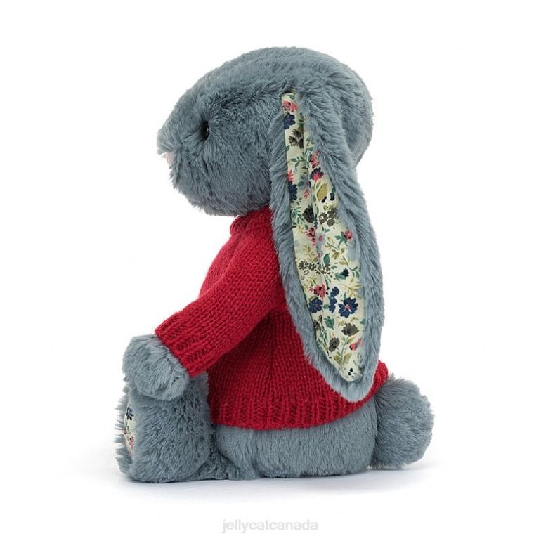 Jellycat Blossom Dusky Bunny with Personalised Red Jumper Blue BV0TH474 Toy