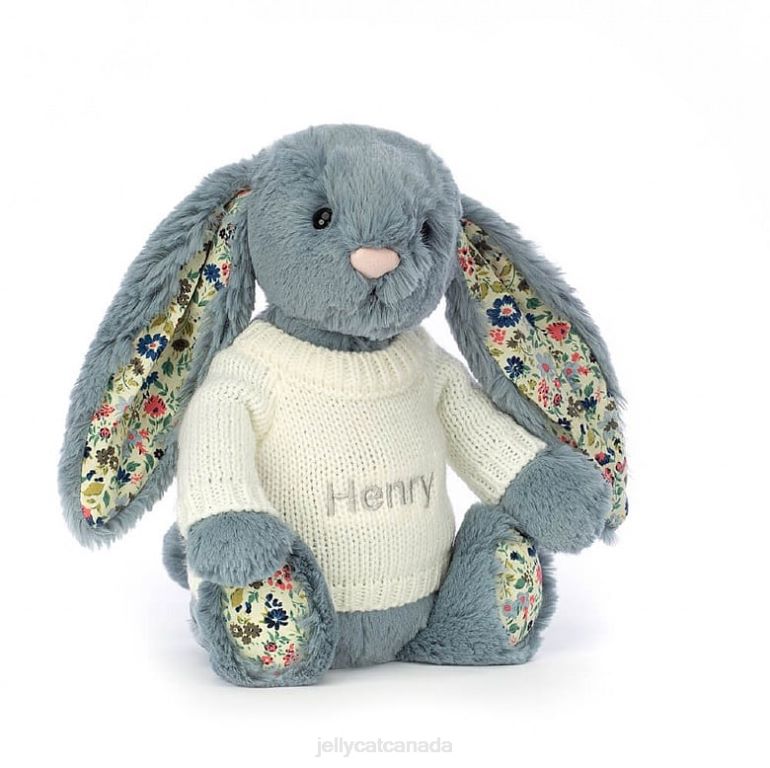 Jellycat Blossom Dusky with Personalised Cream Jumper Blue BV0TH331 Toy