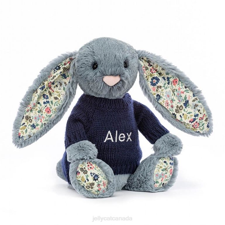 Jellycat Blossom Dusky with Personalised Navy Jumper Blue BV0TH436 Toy