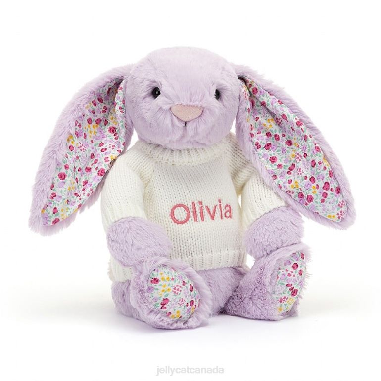 Jellycat Blossom Jasmine Bunny with Personalised Cream Jumper Purple BV0TH268 Toy