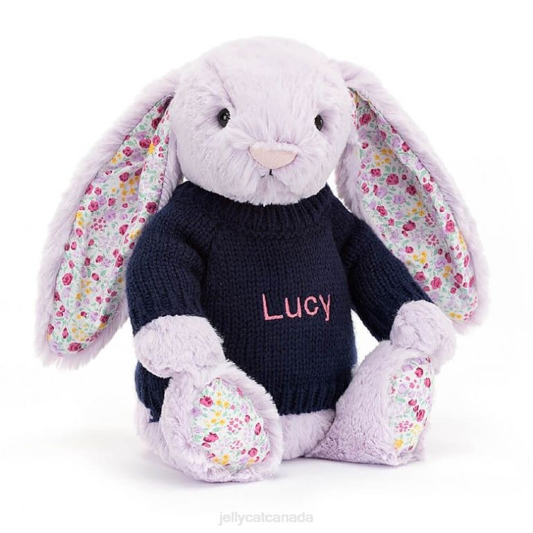 Jellycat Blossom Jasmine Bunny with Personalised Navy Jumper Purple BV0TH472 Toy