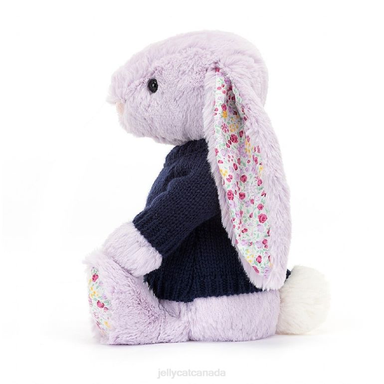 Jellycat Blossom Jasmine Bunny with Personalised Navy Jumper Purple BV0TH472 Toy