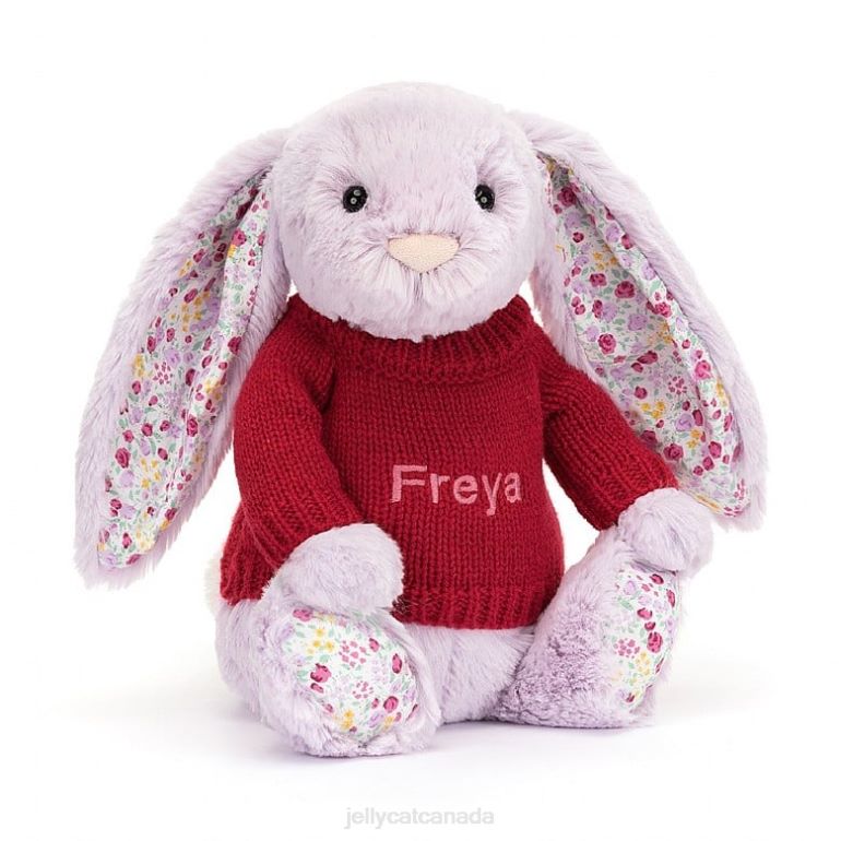 Jellycat Blossom Jasmine Bunny with Personalised Red Jumper Purple BV0TH399 Toy