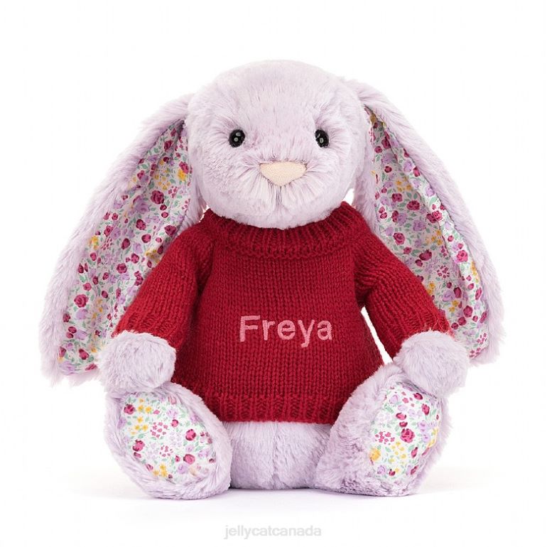 Jellycat Blossom Jasmine Bunny with Personalised Red Jumper Purple BV0TH399 Toy