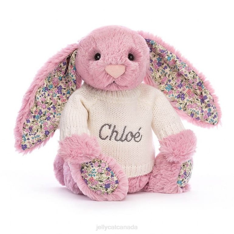 Jellycat Blossom Tulip Bunny with Personalised Cream Jumper Pink BV0TH298 Toy