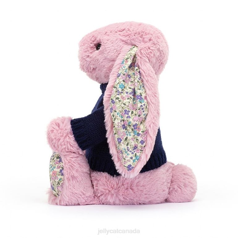Jellycat Blossom Tulip Bunny with Personalised Navy Jumper Pink BV0TH466 Toy
