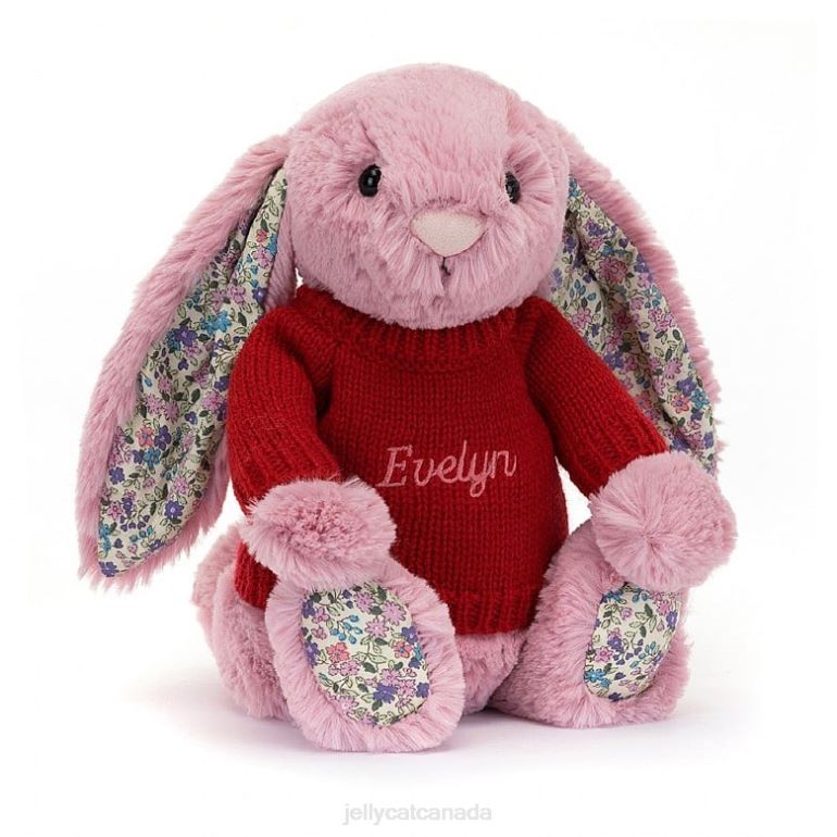 Jellycat Blossom Tulip Bunny with Personalised Red Jumper Pink BV0TH430 Toy