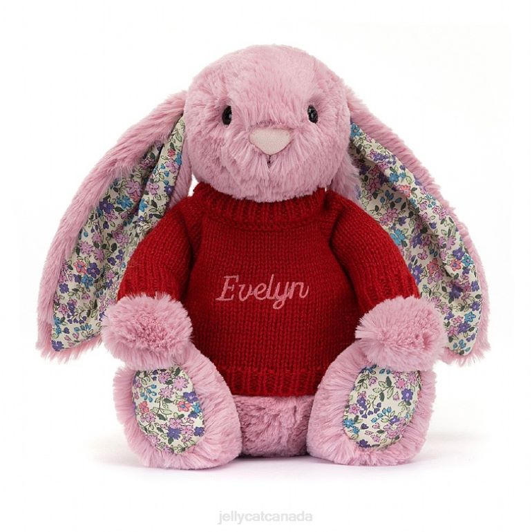 Jellycat Blossom Tulip Bunny with Personalised Red Jumper Pink BV0TH430 Toy