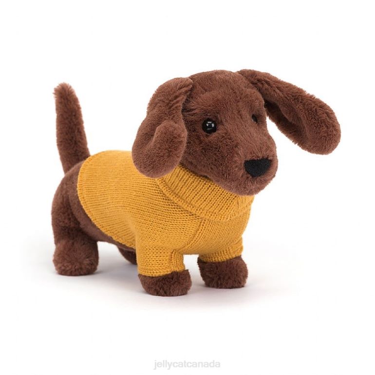 Jellycat Sweater Sausage Dog Yellow Brown BV0TH210 Toy