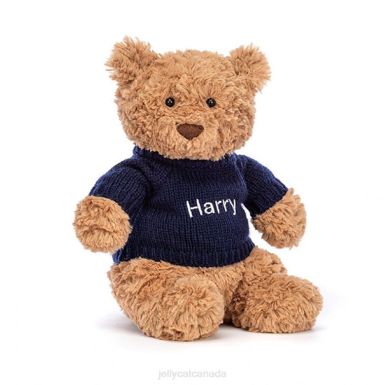 Jellycat Bartholomew Bear with Personalised Navy Jumper Brown BV0TH104 Toy