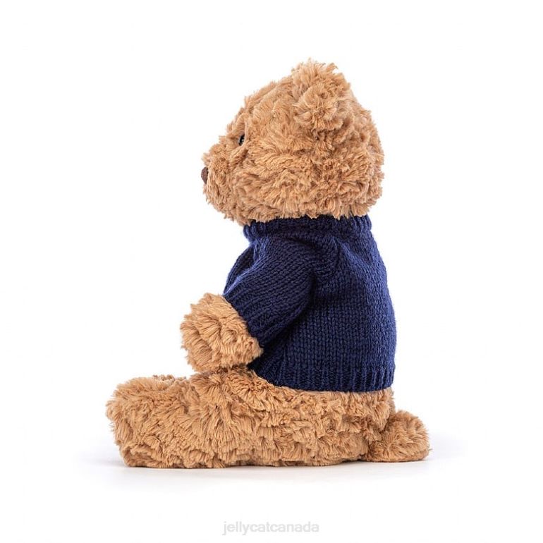 Jellycat Bartholomew Bear with Personalised Navy Jumper Brown BV0TH104 Toy