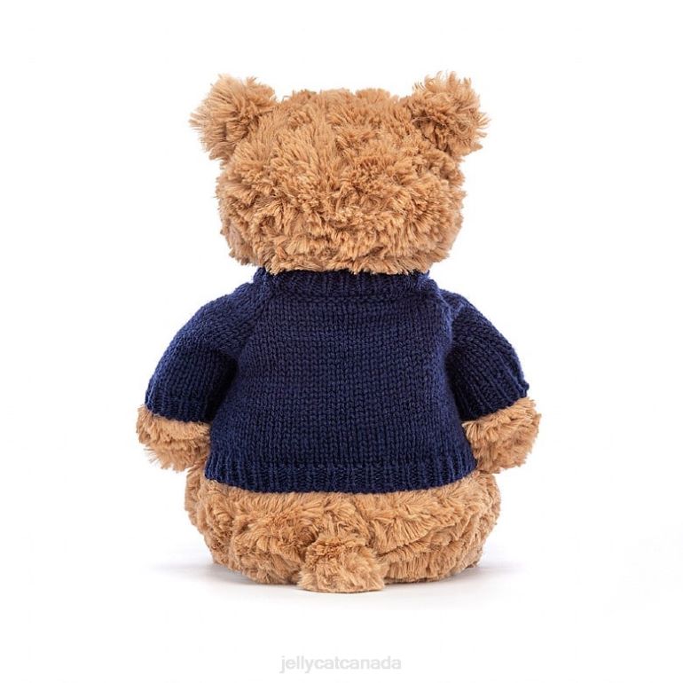 Jellycat Bartholomew Bear with Personalised Navy Jumper Brown BV0TH104 Toy
