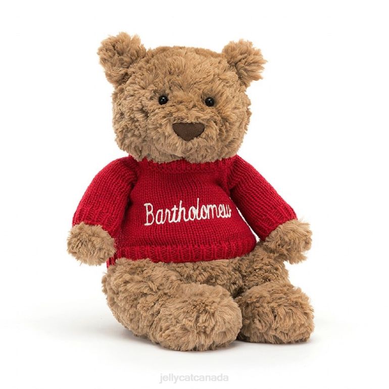 Jellycat Bartholomew Bear with Personalised Red Jumper Brown BV0TH140 Toy