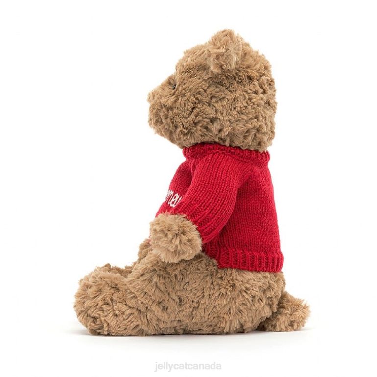 Jellycat Bartholomew Bear with Personalised Red Jumper Brown BV0TH140 Toy