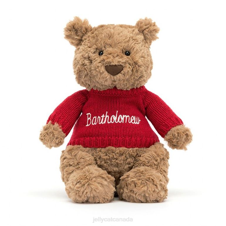Jellycat Bartholomew Bear with Personalised Red Jumper Brown BV0TH140 Toy